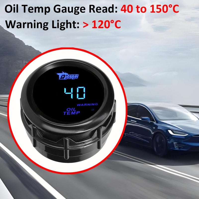 LKRXW Car Oil Temperature Gauge 12V Auto Oil Temp Gauge Meter Celsius 2" 52mm Digital Blue Light Temp Instruments 40to 150 Celsius with Sensor - Image 5